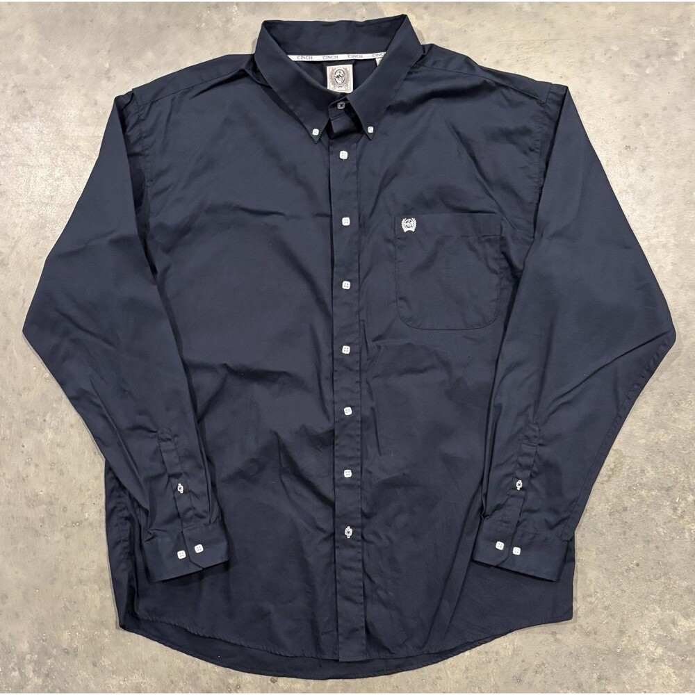 Cinch Men's XL Navy Blue Long Sleeve Button Down Shirt Western Ranch Rodeo